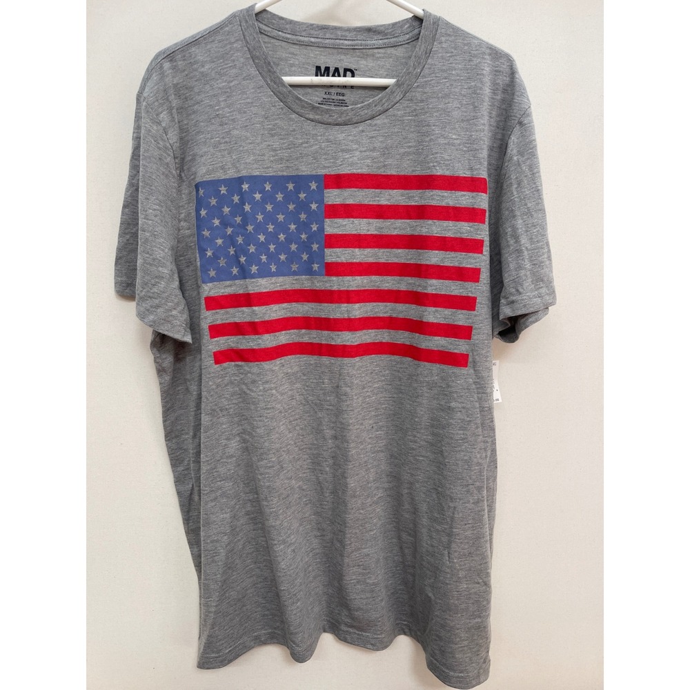 Mad Engine Mens Gray American Flag Graphic T-Shirt XXL Patriotic USA Stars